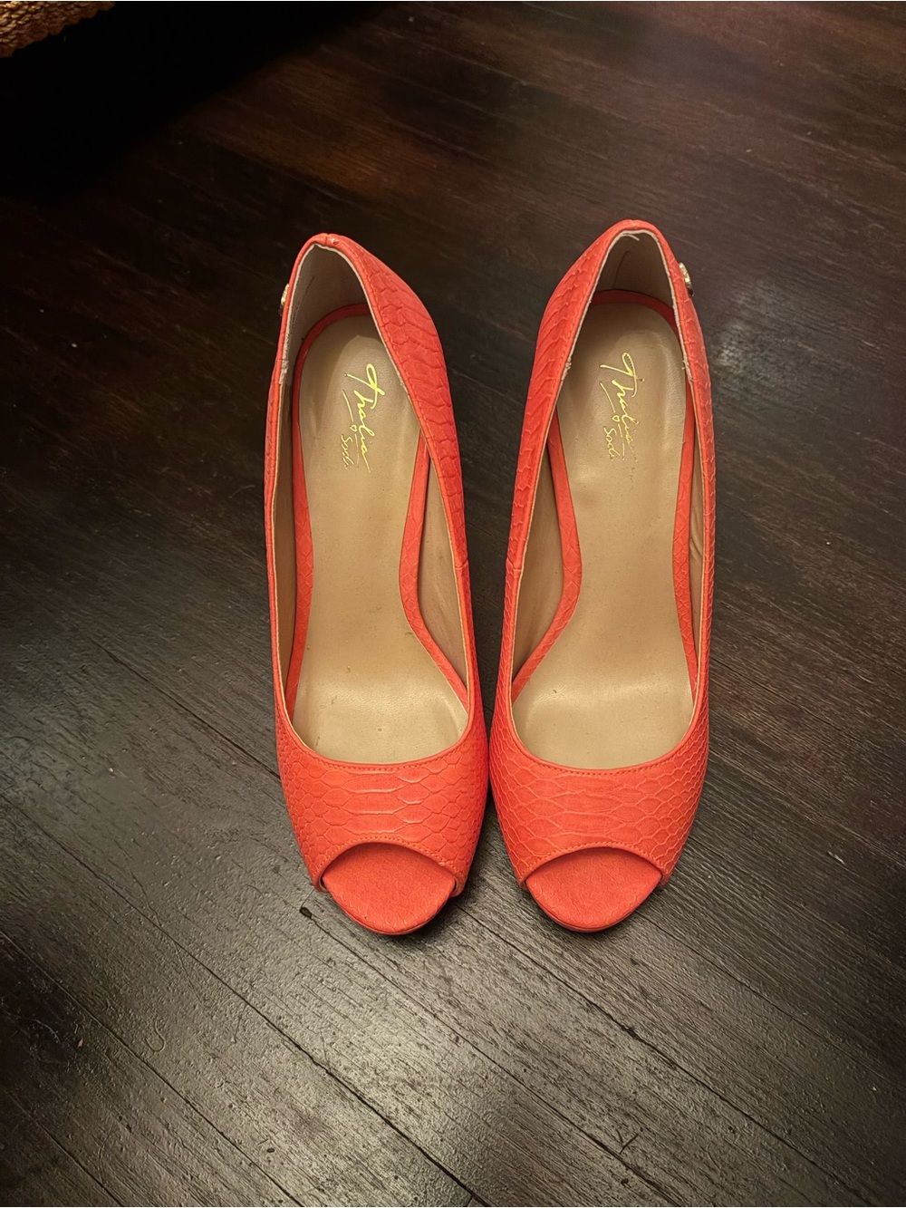 Jessica Simpson Coral Orange Peep-Toe Pumps